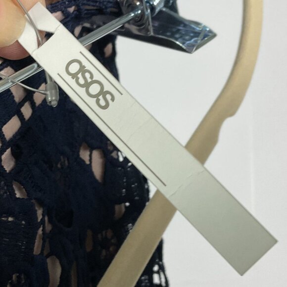 NWT asos Crochet Overlay Maxi Skirt, Navy Blue with Tan Lining, size US 2 - Picture 13 of 16